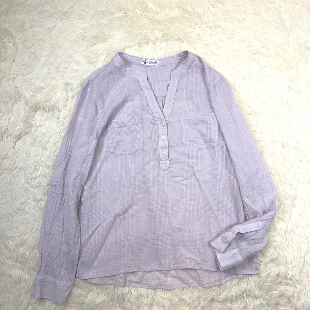 Carve Designs Button Down Womens Small Lavender Organic Cotton Roll Tab Sleeve